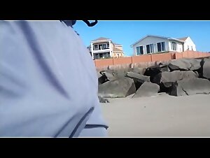 Hairy Bear Jerks Off on a Public Beach - Big Cum Shot