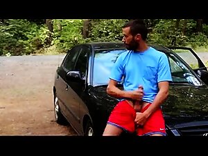 Big-Cock Hunk Jerks Off Outdoors